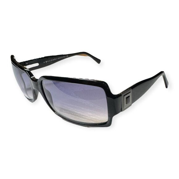 BVLGARI 830 Rectangle Sunglasses Black Frames Gradient Gray/Purple Lenses VTG - Picture 1 of 10
